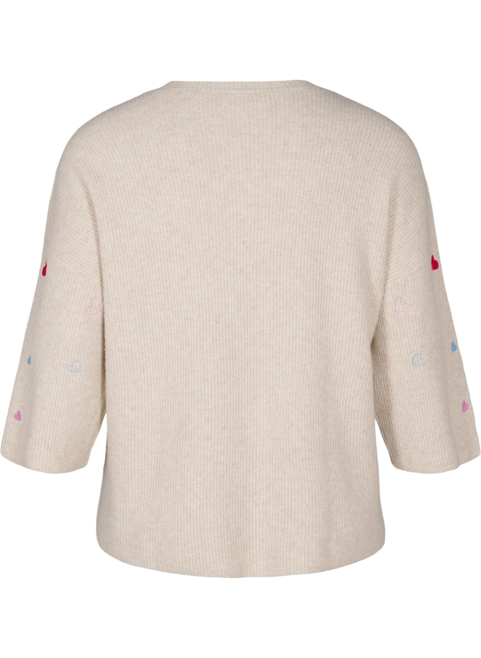 Zizzifashion Knitted blouse with hearts and 3/4 sleeves, Beige, Packshot image number 1