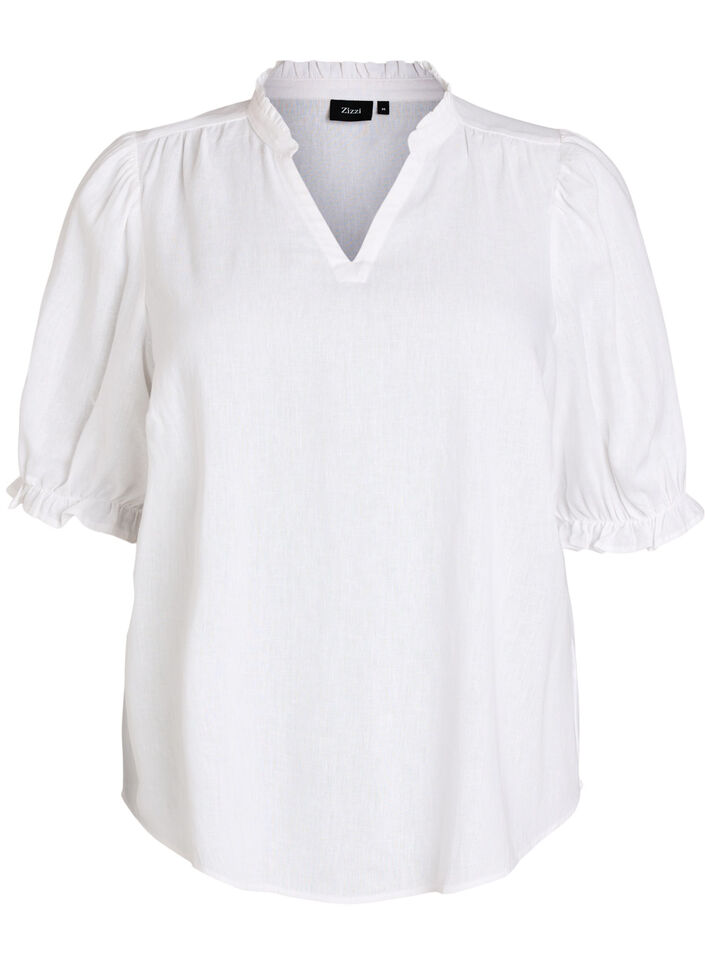 Blouse in linen and viscose with 1/2 sleeves, White, Packshot image number 0