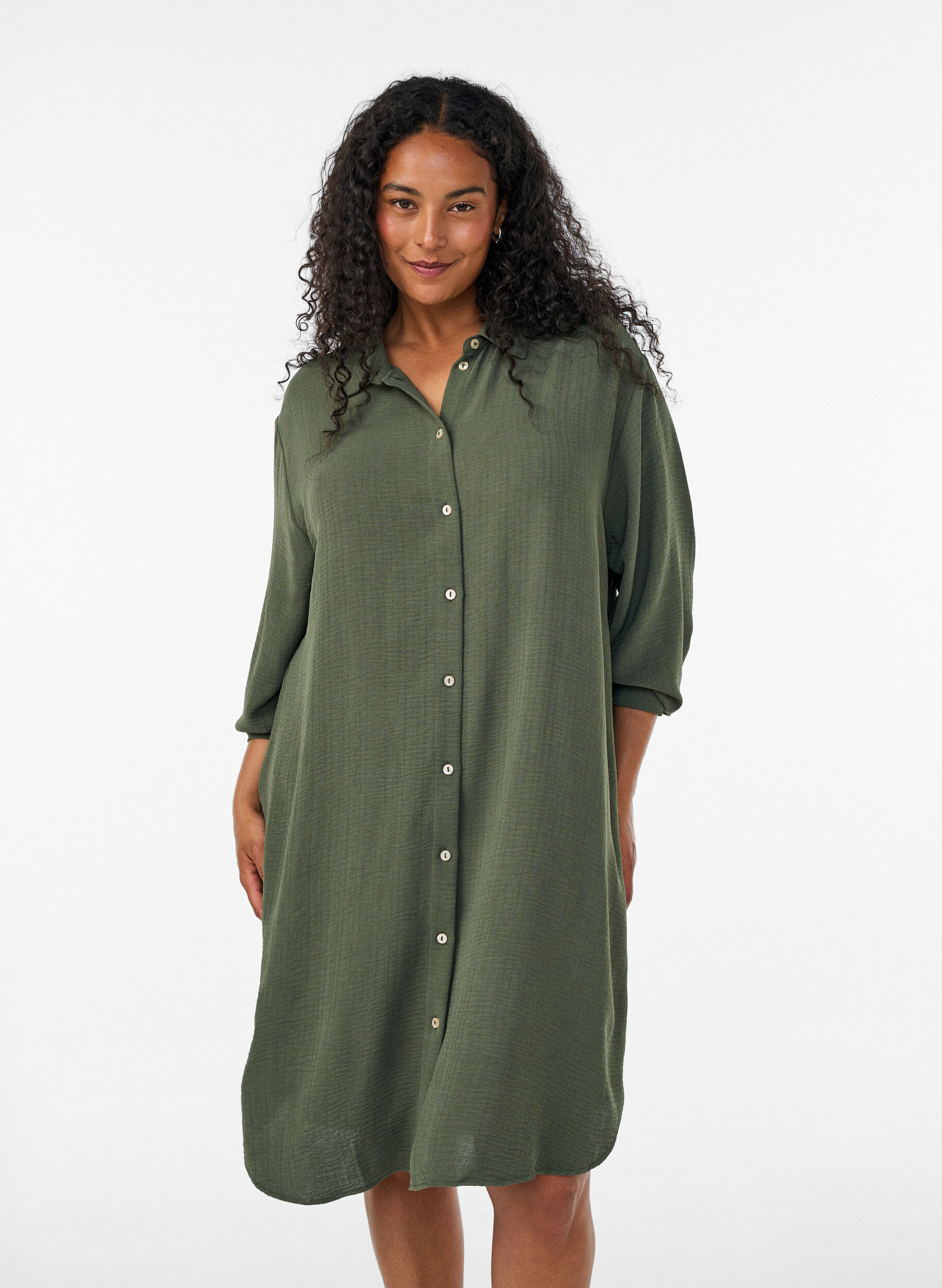 ZizzifashionLong shirt with a light texture, Green, Model image number 2