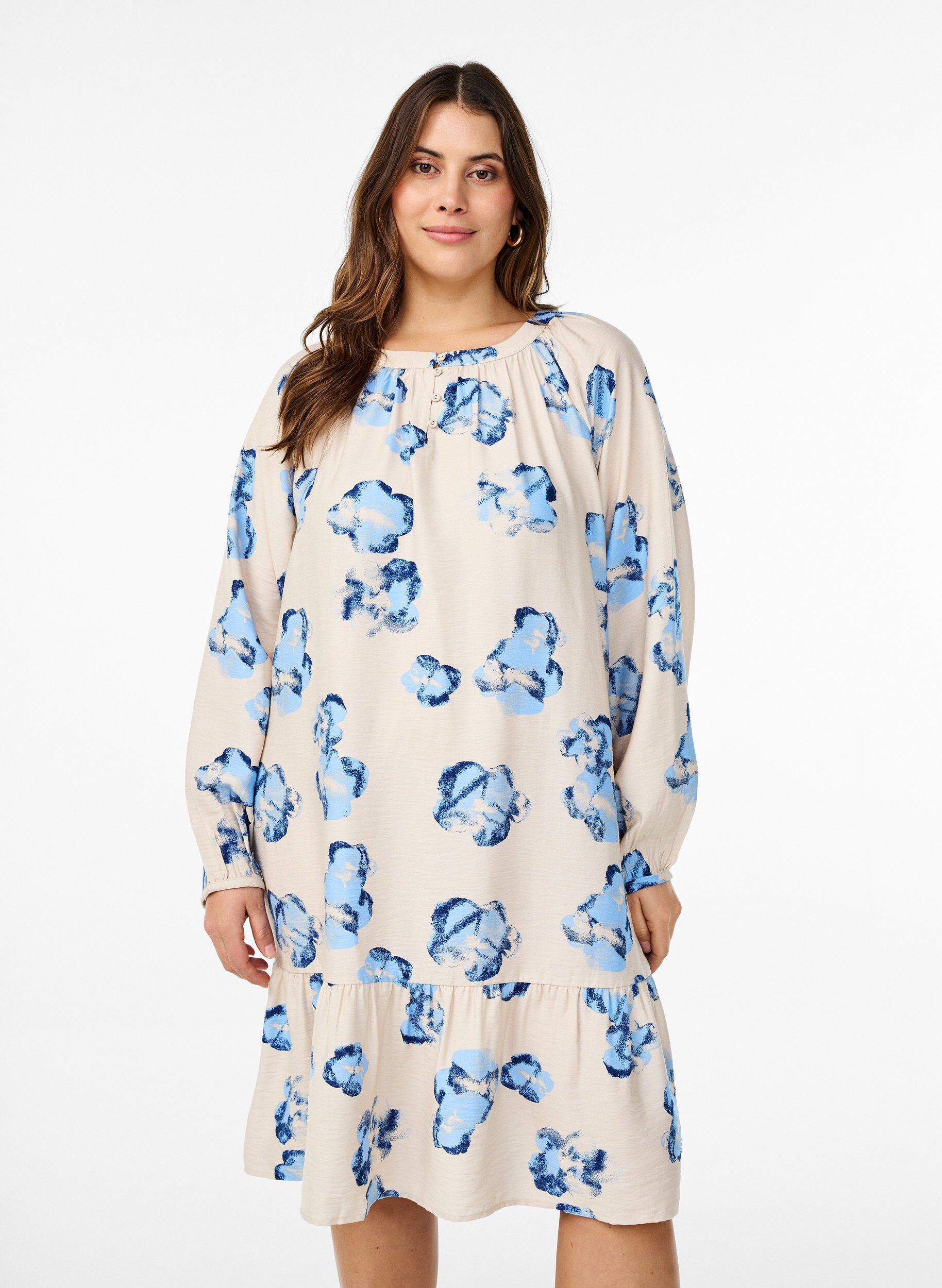 Zizzifashion Knee-length dress with long sleeves and an A-line cut, Vanilla, Model image number 0