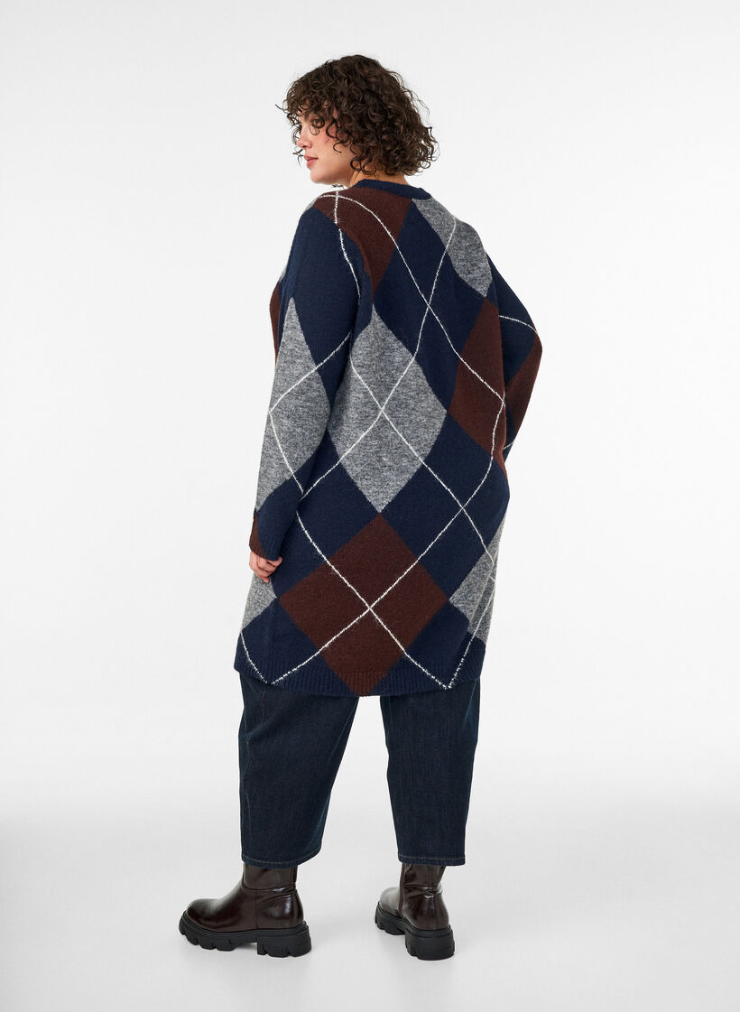 Knitted dress with large check pattern, Blue, Model
