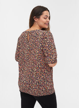 Printed blouse with smock and 3/4 sleeves, Ditsy Flower AOP, Model image number 1