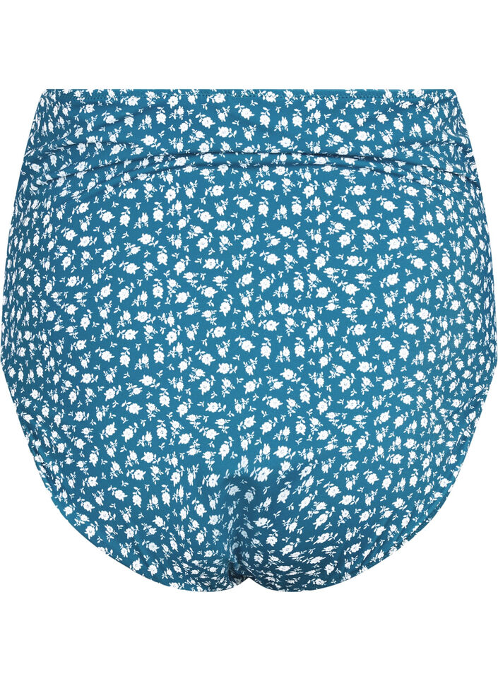 Extra high waist bikini bottom with floral print, Petrol, Packshot image number 1