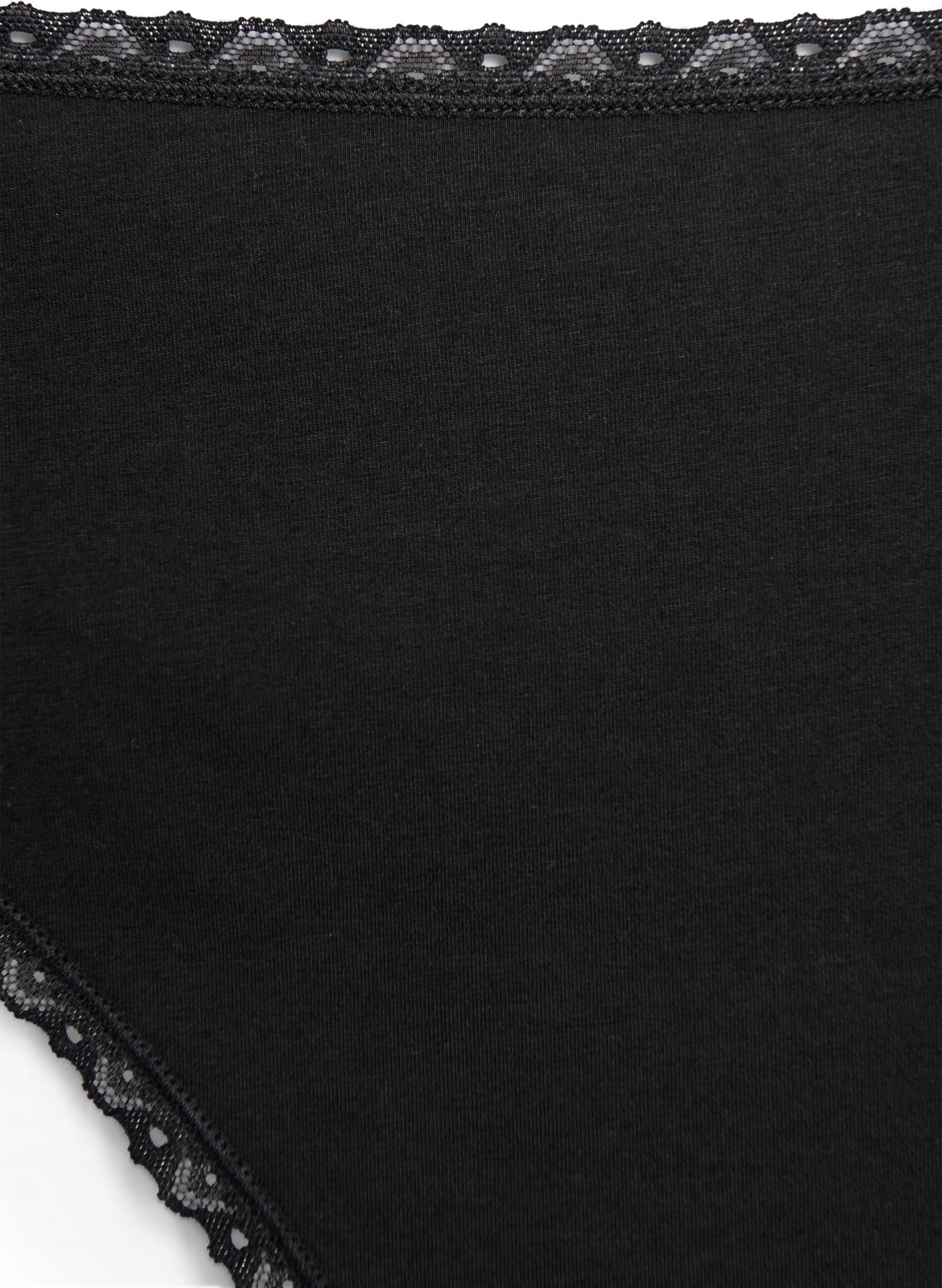 Zizzifashion 3-pack thong with lace edges, Black, Packshot image number 2