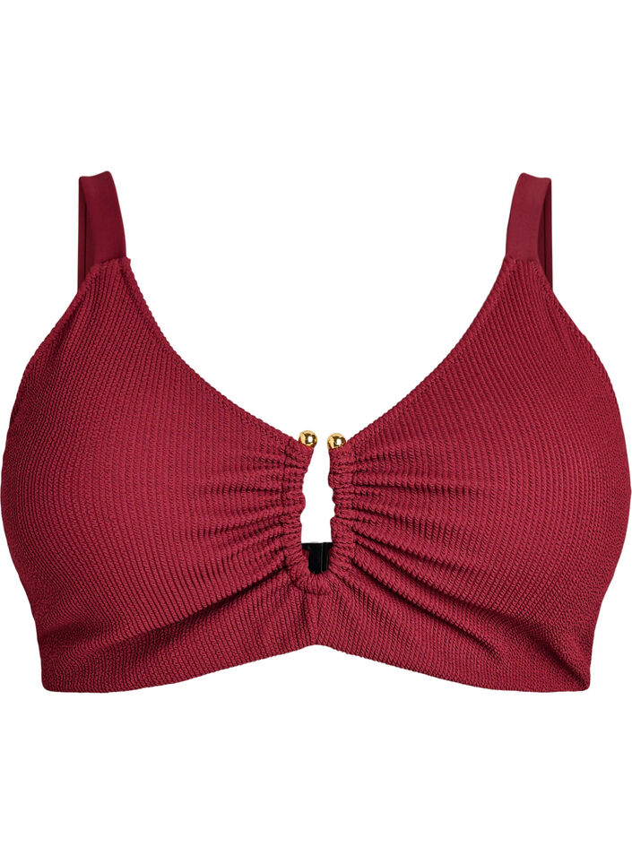 Textured bikini top with gold detail, Red, Packshot image number 0