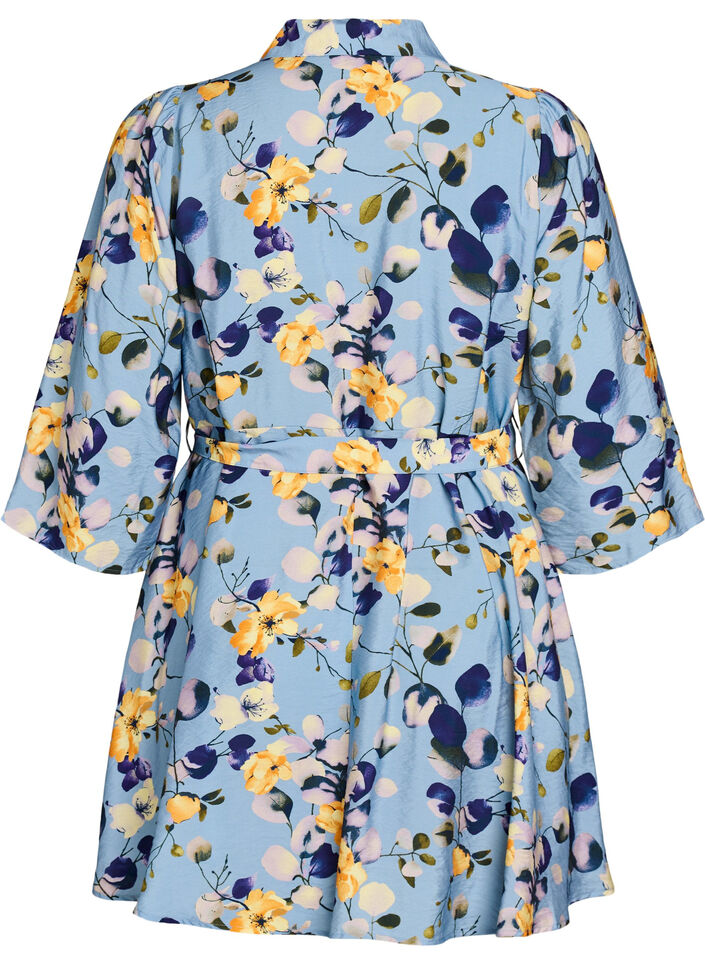 Patterned tunic with a tie-belt and 3/4 sleeves, , Packshot image number 1