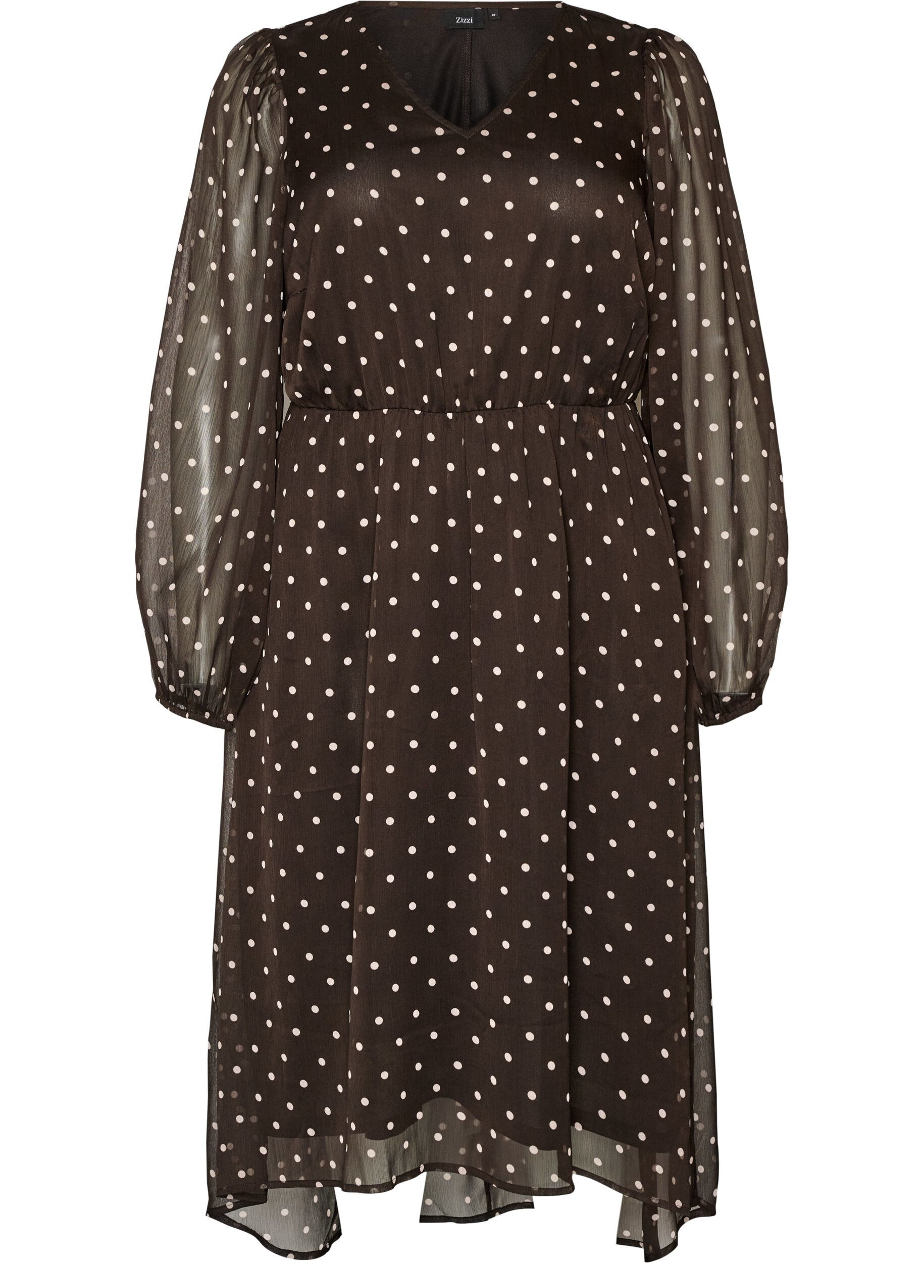 ZizzifashionChiffon dress with polka dots and long sleeves, Brown, Packshot image number 0