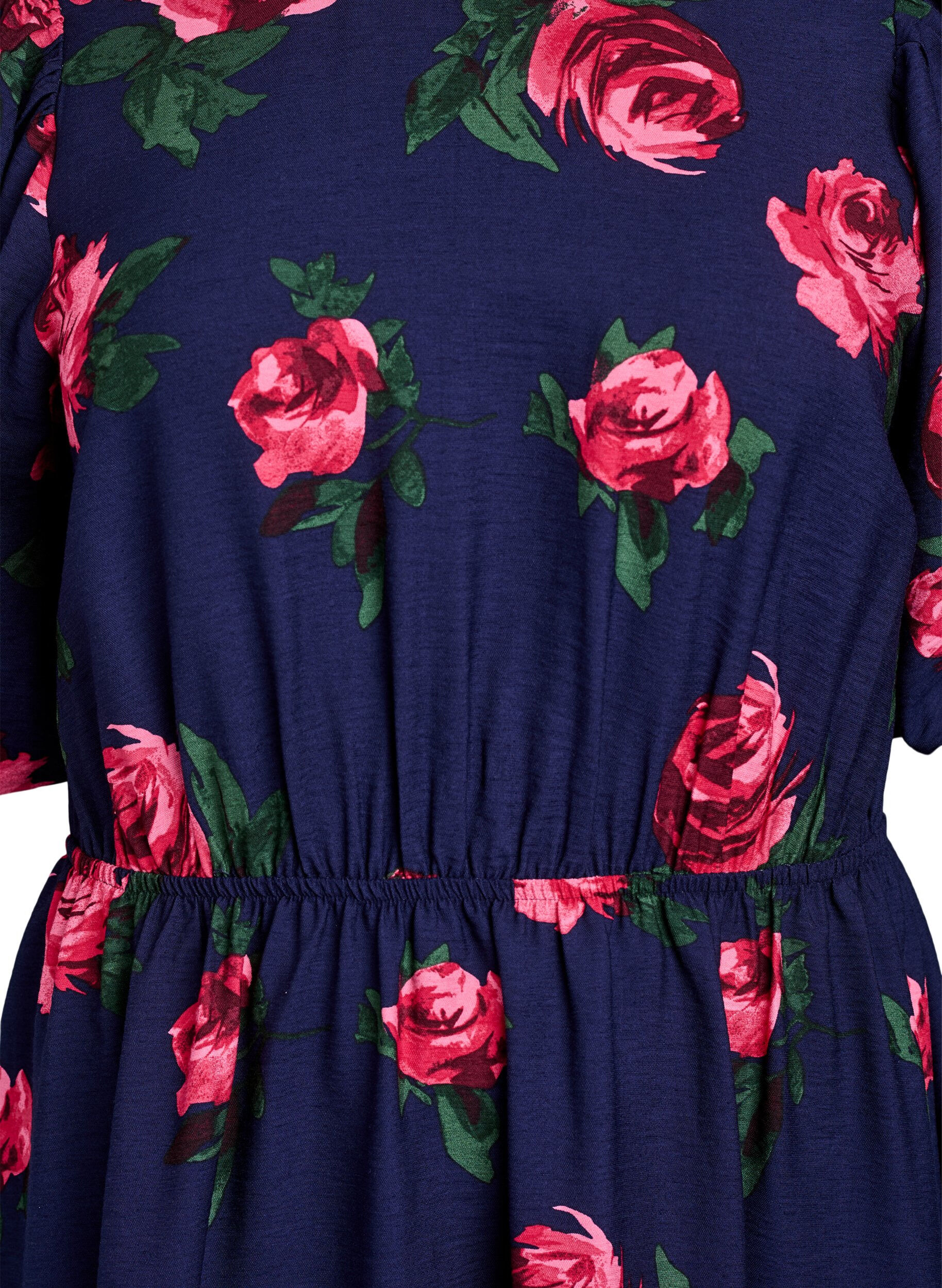 Zizzifashion Midi dress with rose print and short balloon sleeves, Blue, Packshot image number 2