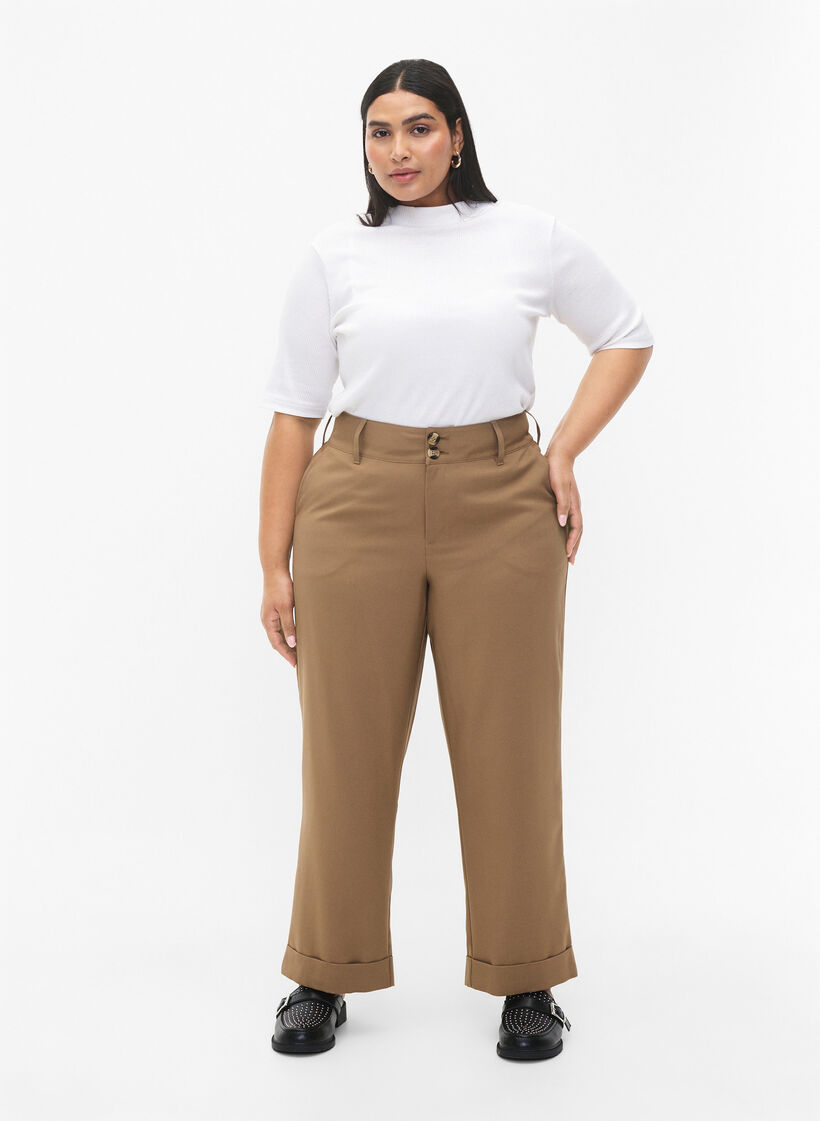 High-waisted pants with fold-up, Petrified Oak, Model image number 0