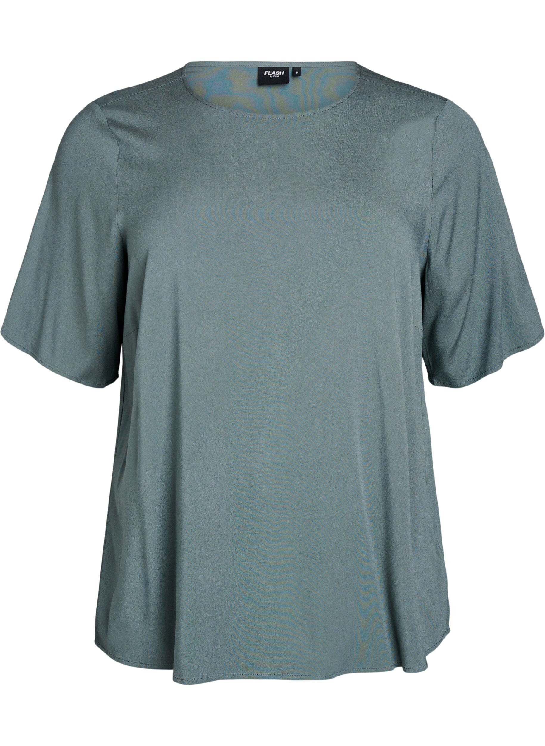 FLASH - Short-sleeved woven blouse with round neck