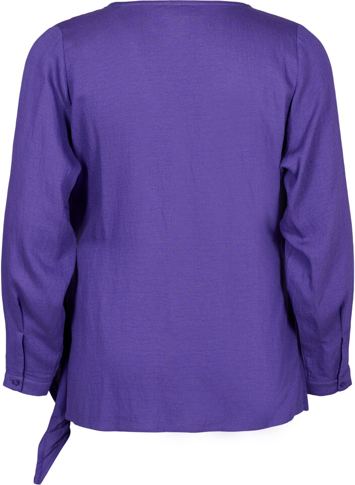 Long-sleeved blouse in viscose with a wrap look, Prism Violet, Packshot image number 1