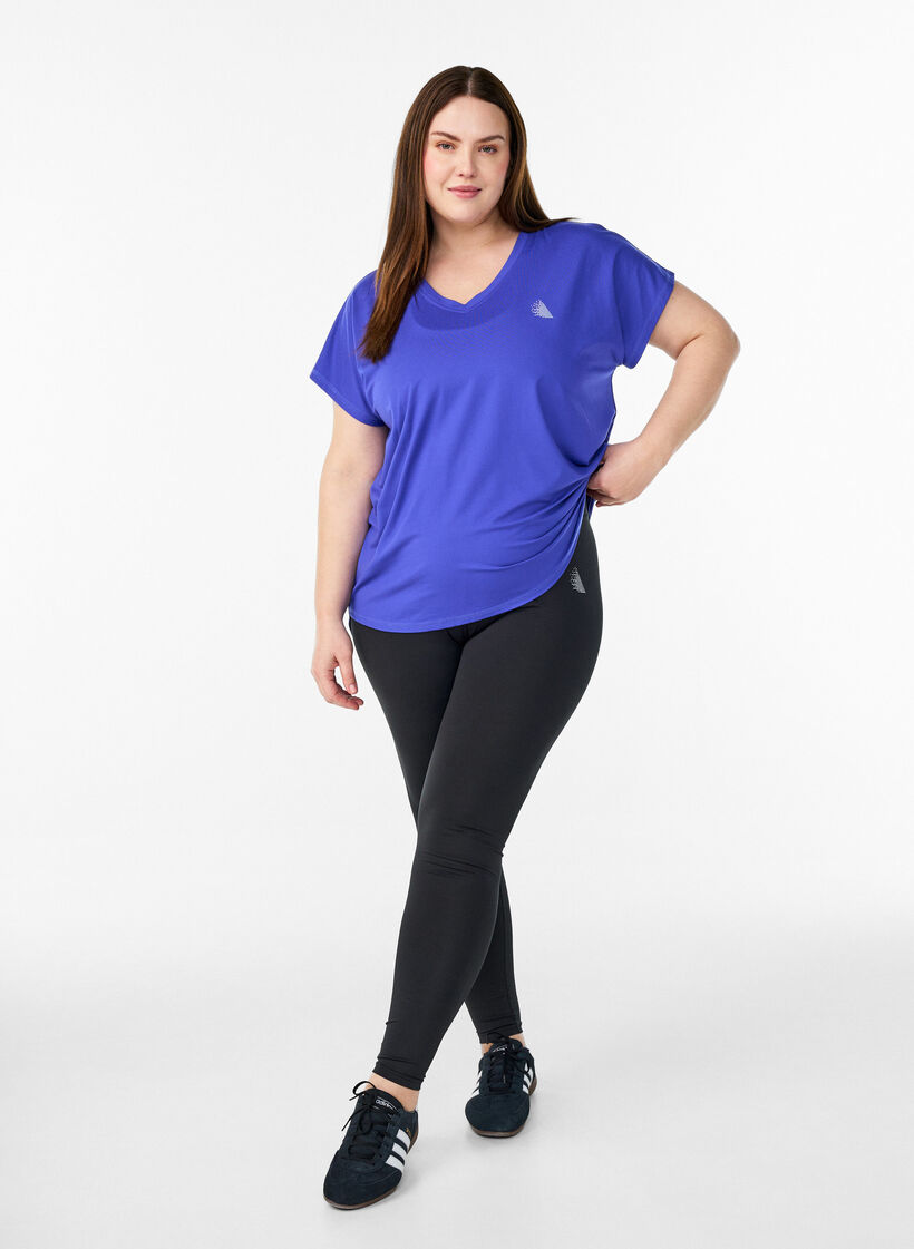 Short sleeve sport t-shirt with v-neck, Purple, Model image number 1