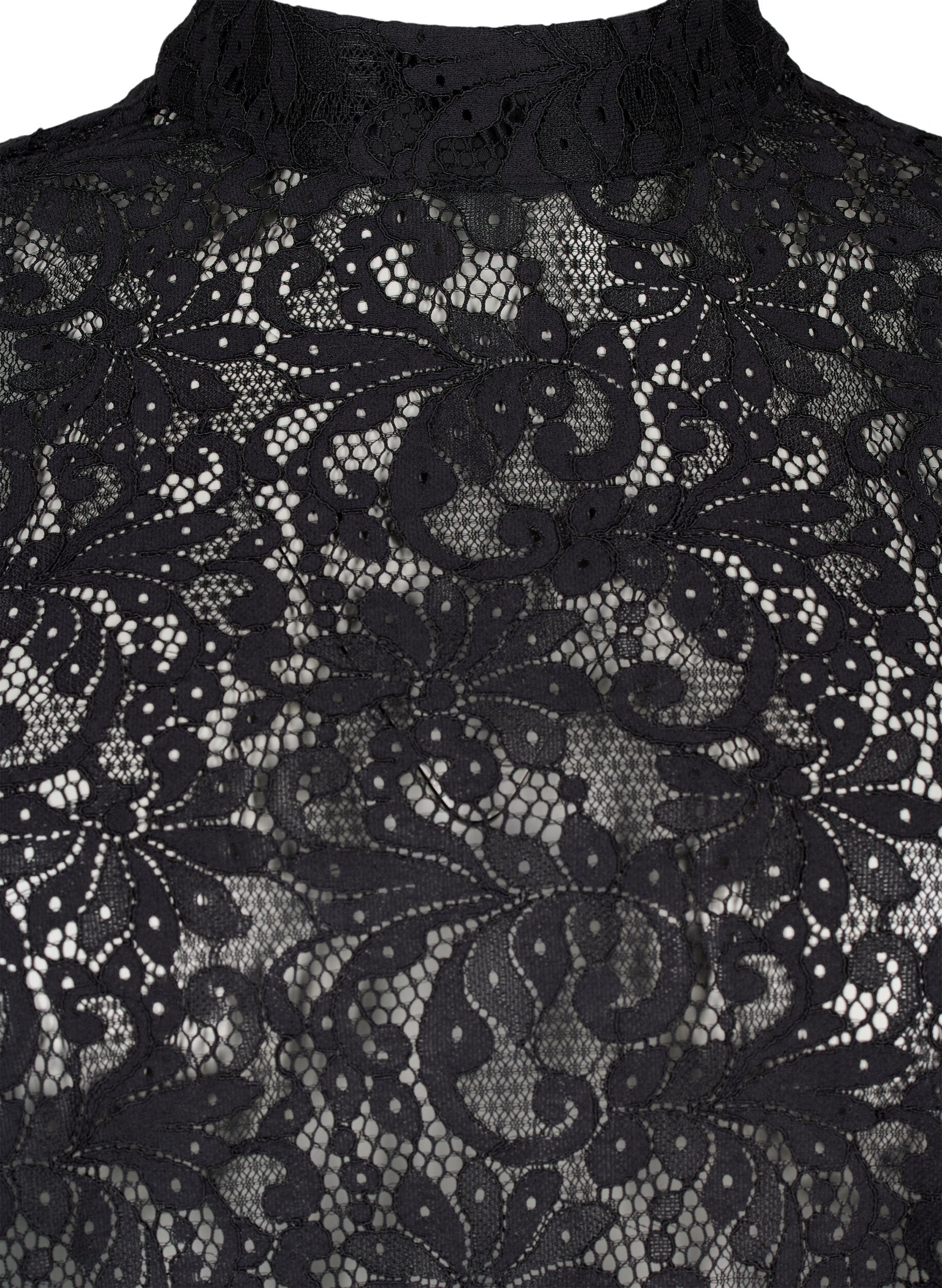 Zizzifashion Lace blouse with bow detail, Black, Packshot image number 2