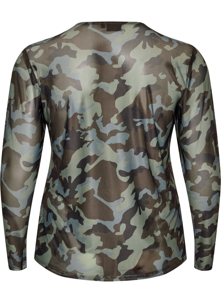 Mesh blouse with print, Green, Packshot image number 1
