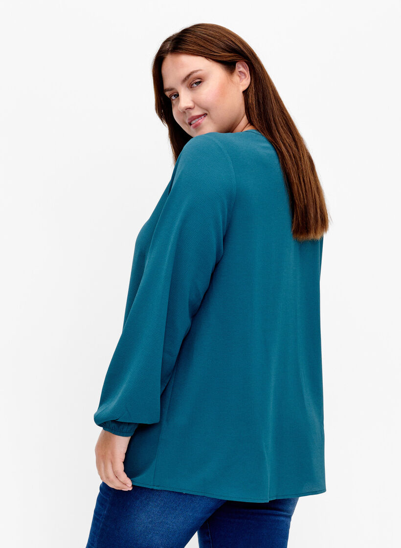 Plain colour top with v-neck, Deep Teal, Model image number 1