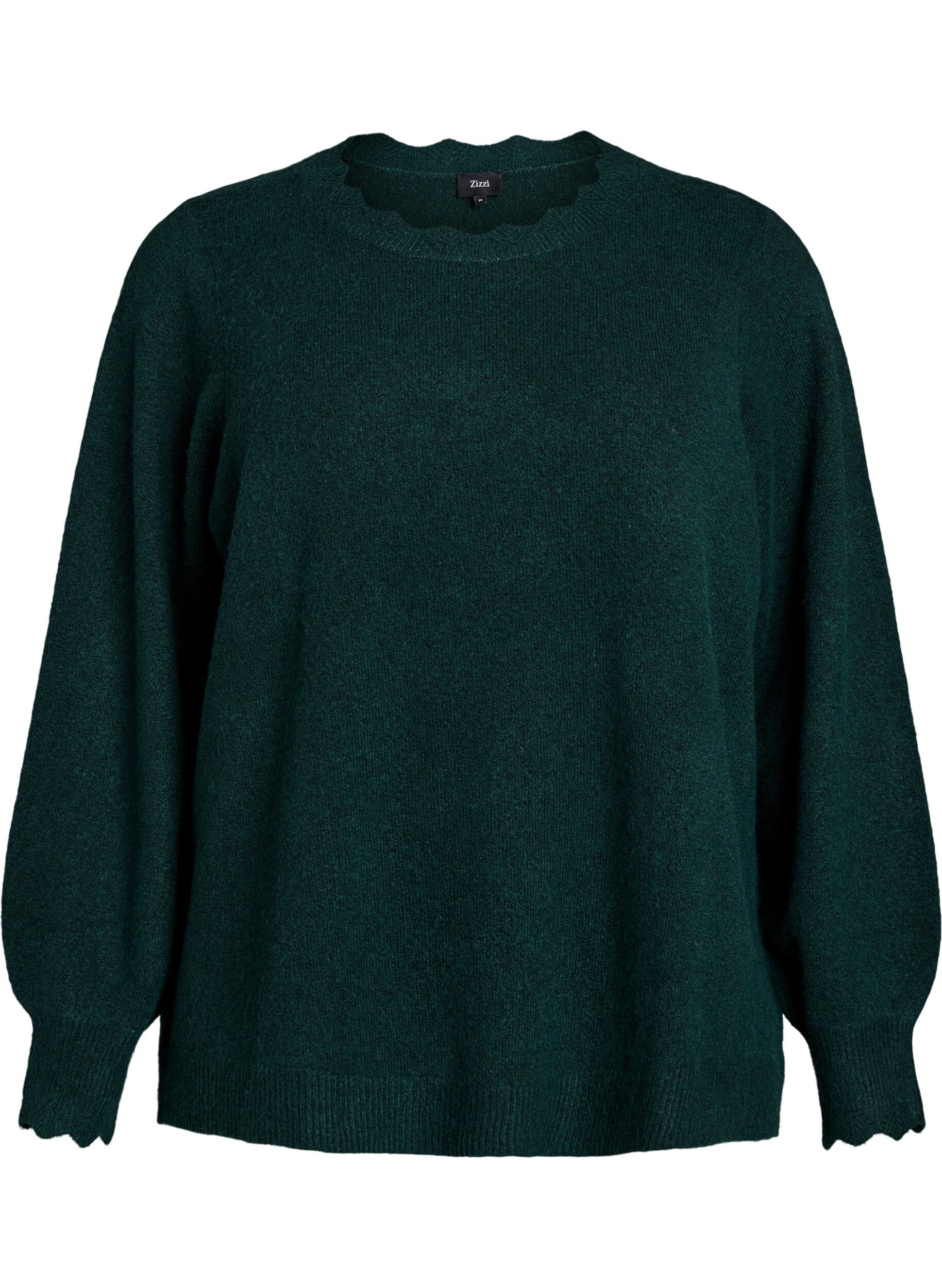 Zizzifashion Knitted blouse with wavy edges, Green, Packshot image number 0