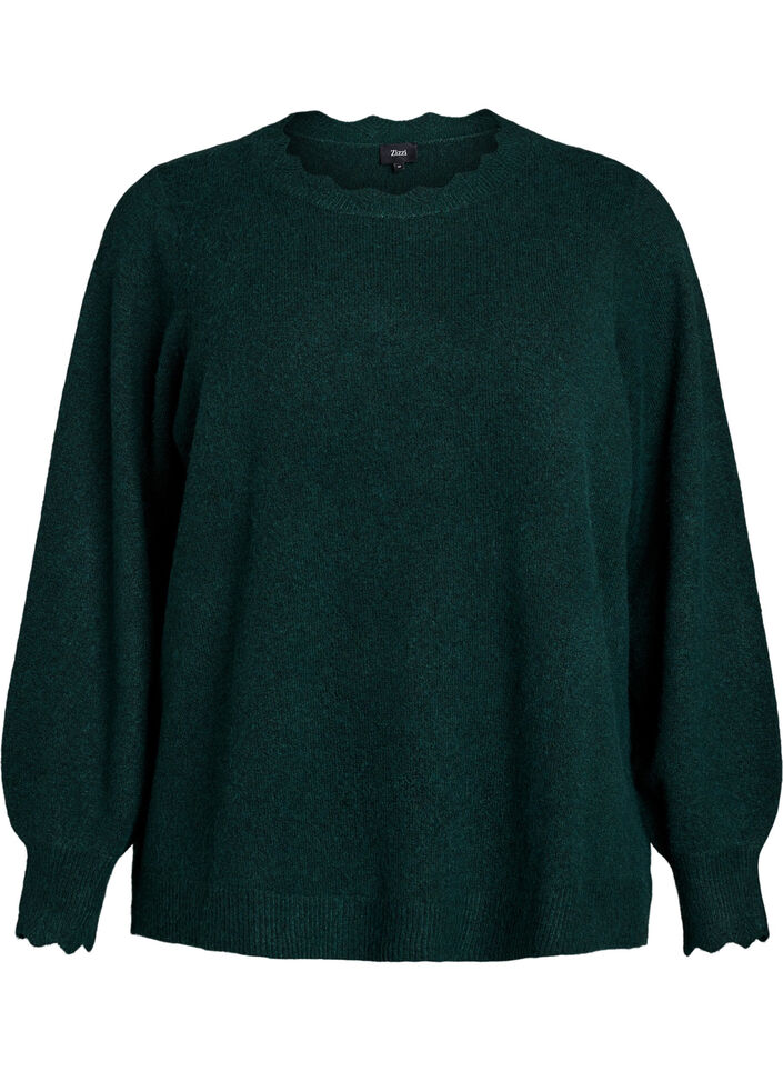 Knitted blouse with wavy edges, Green, Packshot image number 0