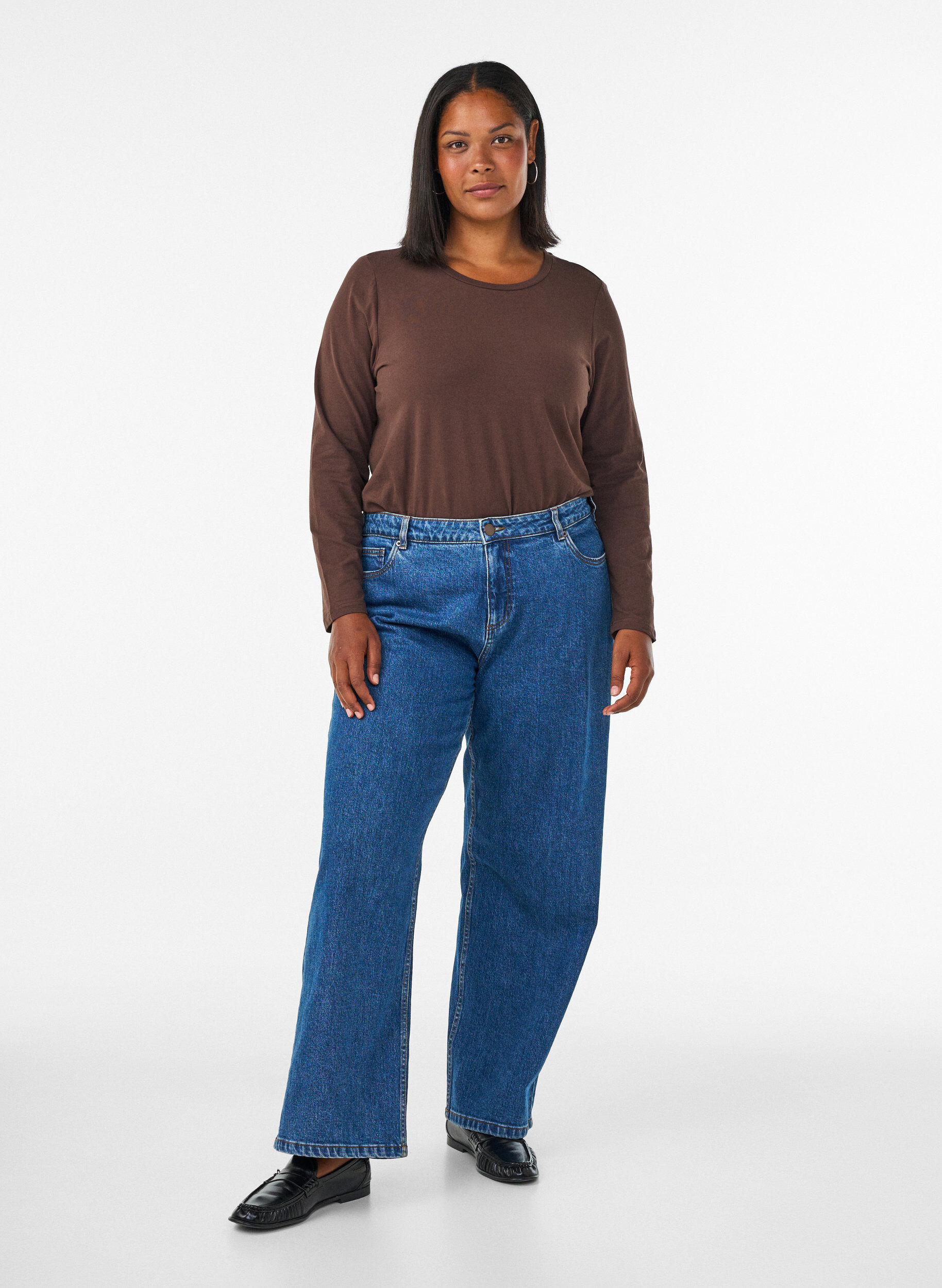 ZizzifashionBasic jersey blouse with long sleeves, Brown, Model image number 1