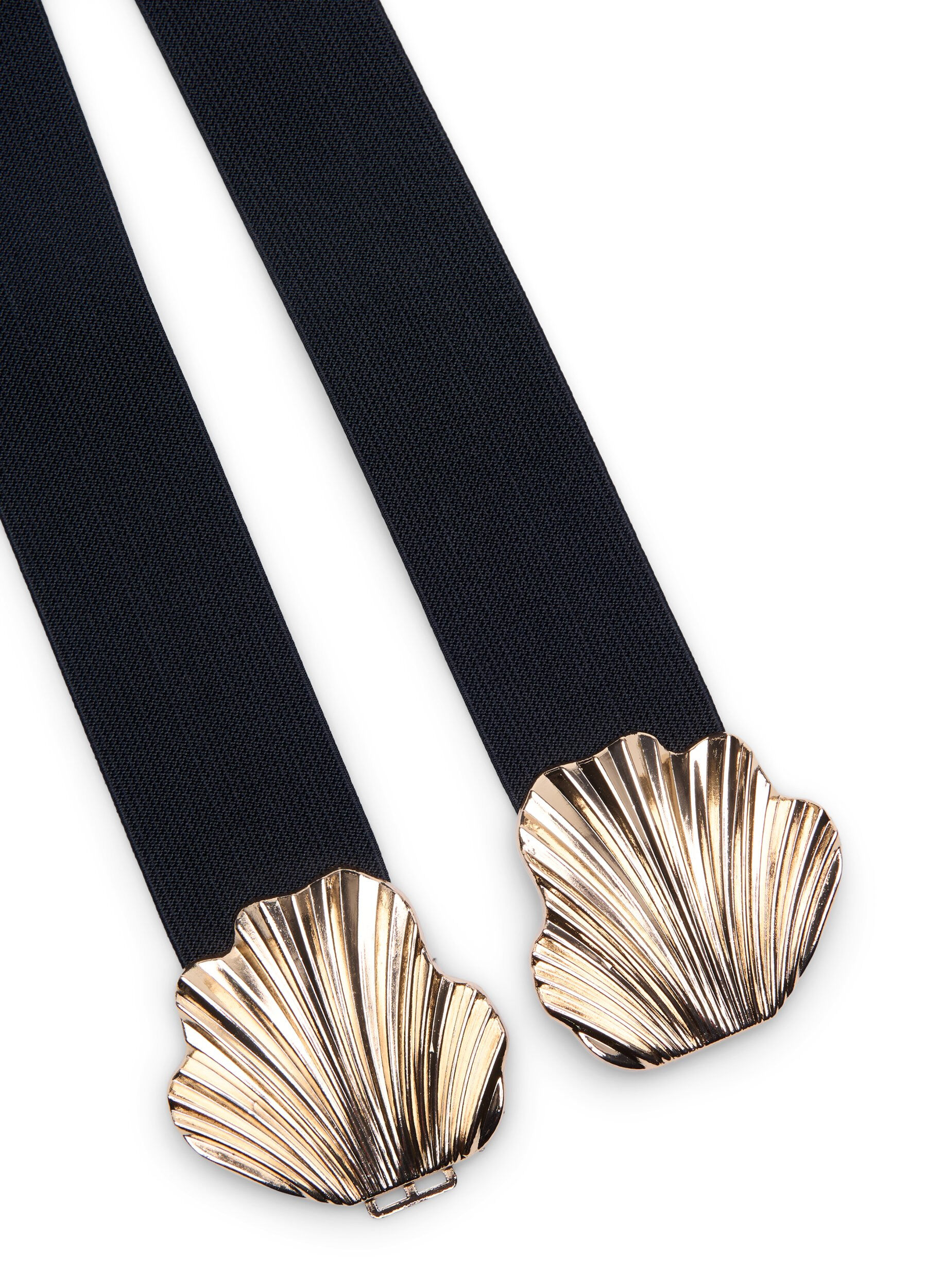 Zizzifashion Stretchy waist belt with gold-colored buckle, Black, Packshot image number 1