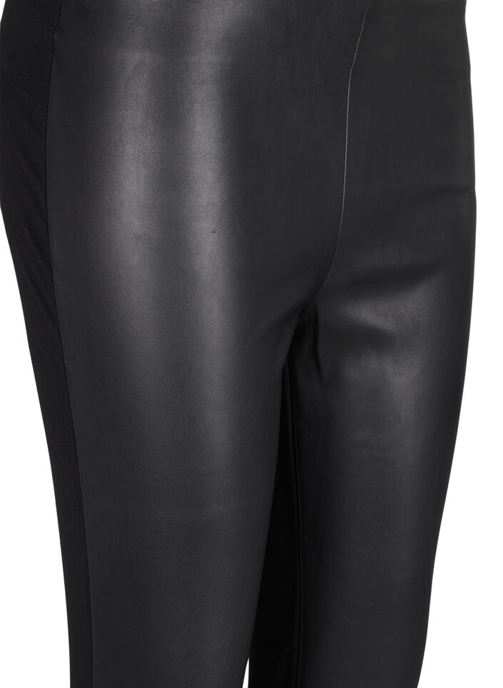 Leggings with faux leather, Black, Packshot image number 2