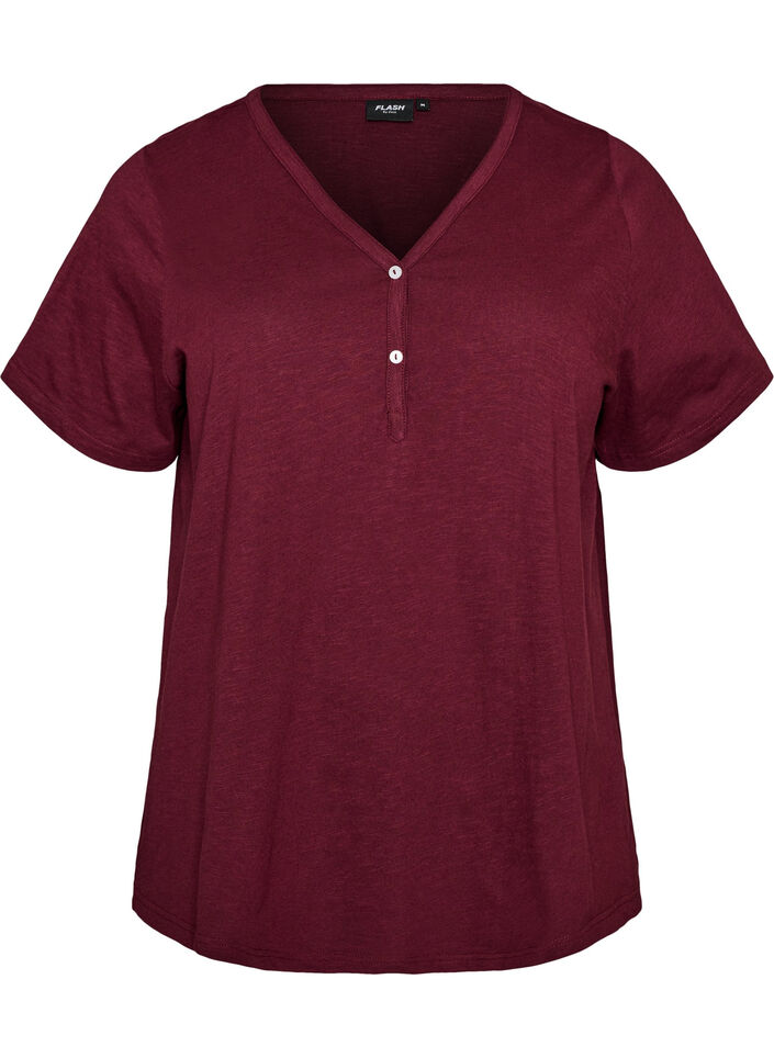 T-shirt with button detail, Dark Bordeaux, Packshot image number 0