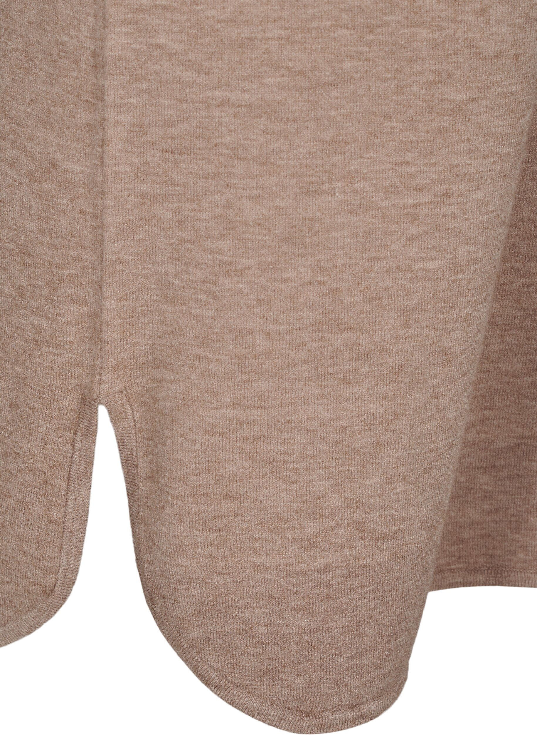 Zizzifashion Knitted dress with a round neck and knitted pattern, Fossil Mel., Packshot image number 3