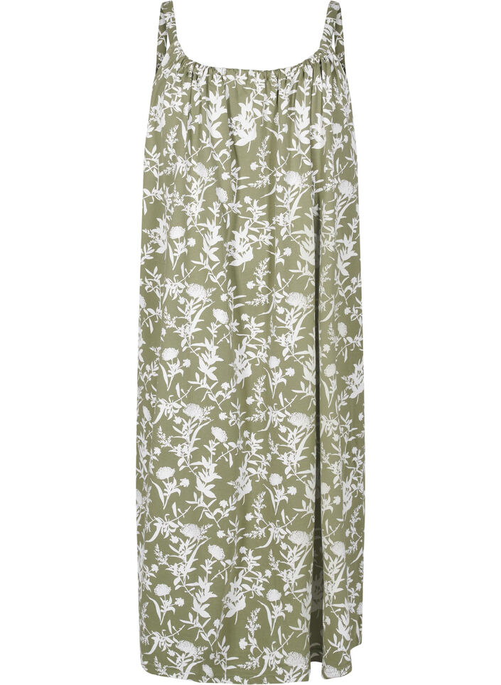Knee-length strap dress in organic cotton, Green, Packshot image number 0