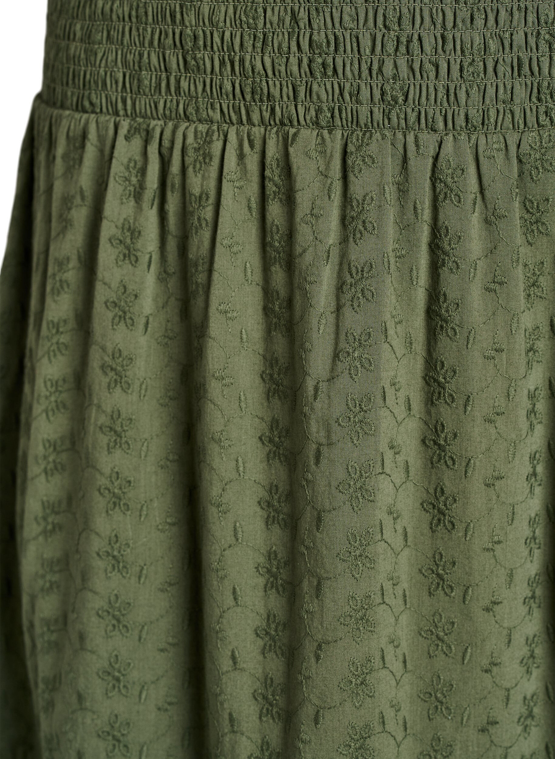 Zizzifashion Ankle-length cotton skirt with a smocked waist, Green, Packshot image number 2