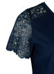 Cotton t-shirt with short lace sleeves, Blue, Packshot image number 3