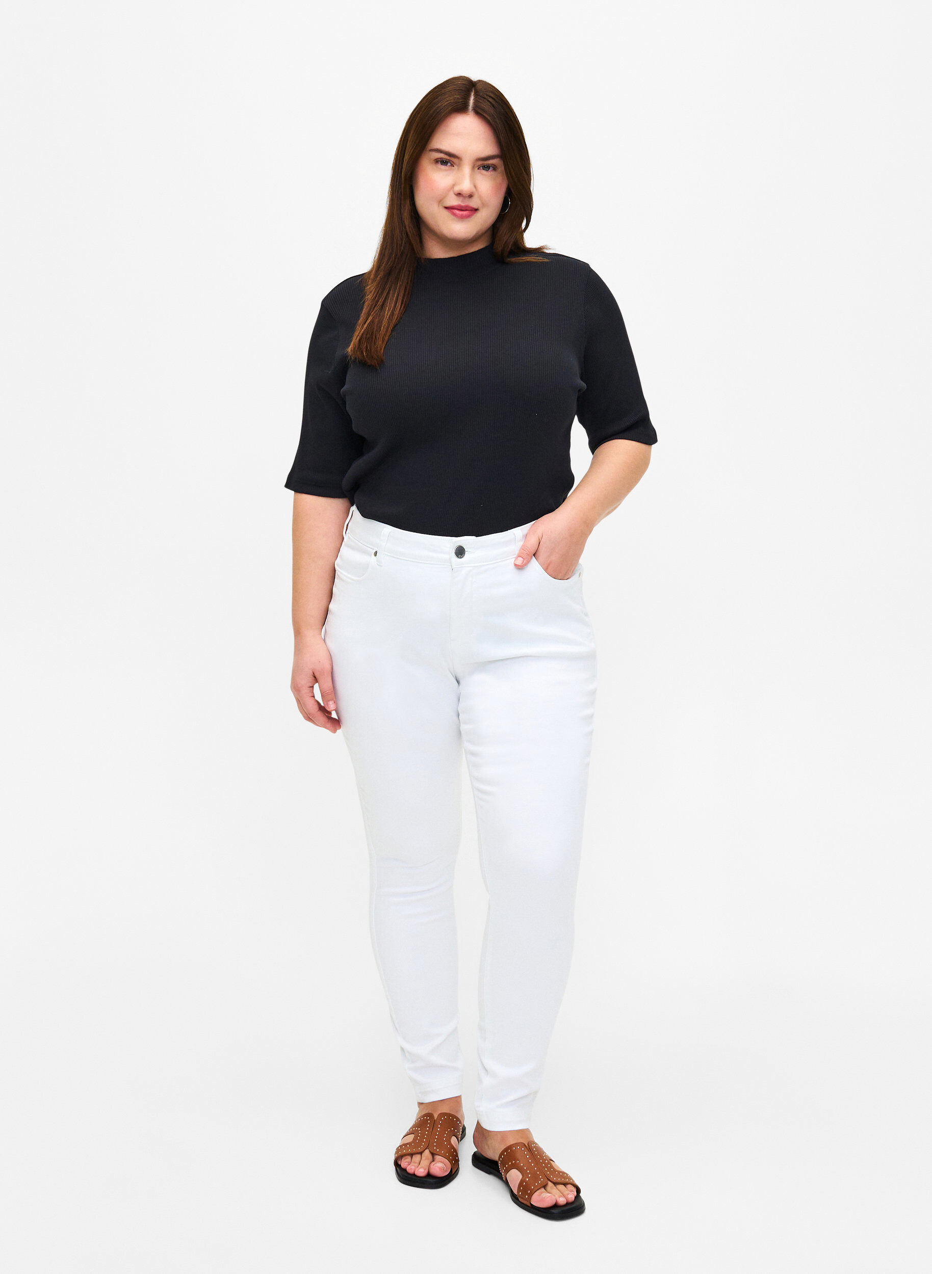 Zizzifashion Viona regular waist jeans, White, Model image number 0
