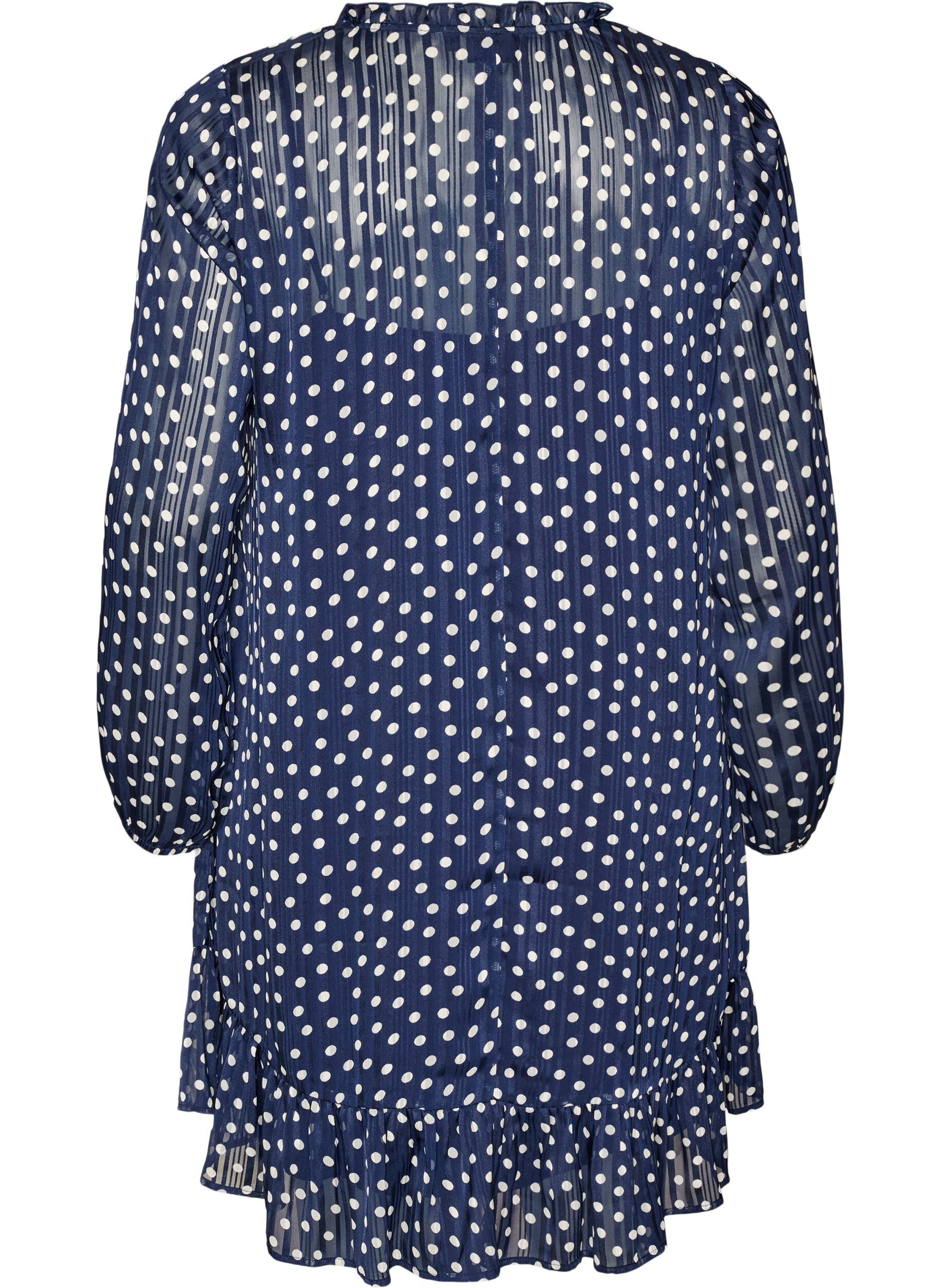 ZizzifashionPatterned dress with ruffles and long sleeves, Blue, Packshot image number 1