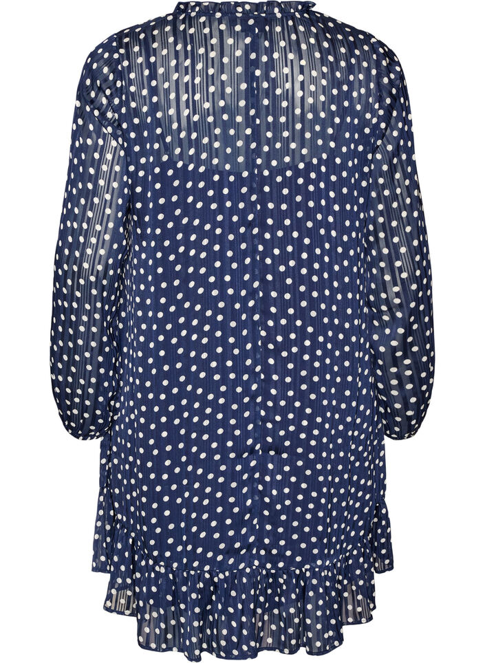 Patterned dress with ruffles and long sleeves, Blue, Packshot image number 1