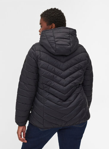 Quilted lightweight jacket with hood and pockets, Black, Model image number 1