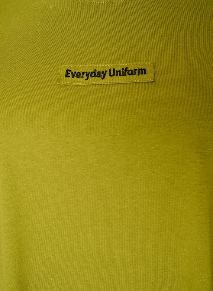 Cotton T-shirt with text badge, Green, Packshot image number 2