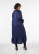 Satin dress with long sleeves and V-neck, Blue, Model image number 1