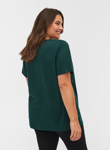 Studded organic cotton t-shirt, Dark Green, Model image number 1