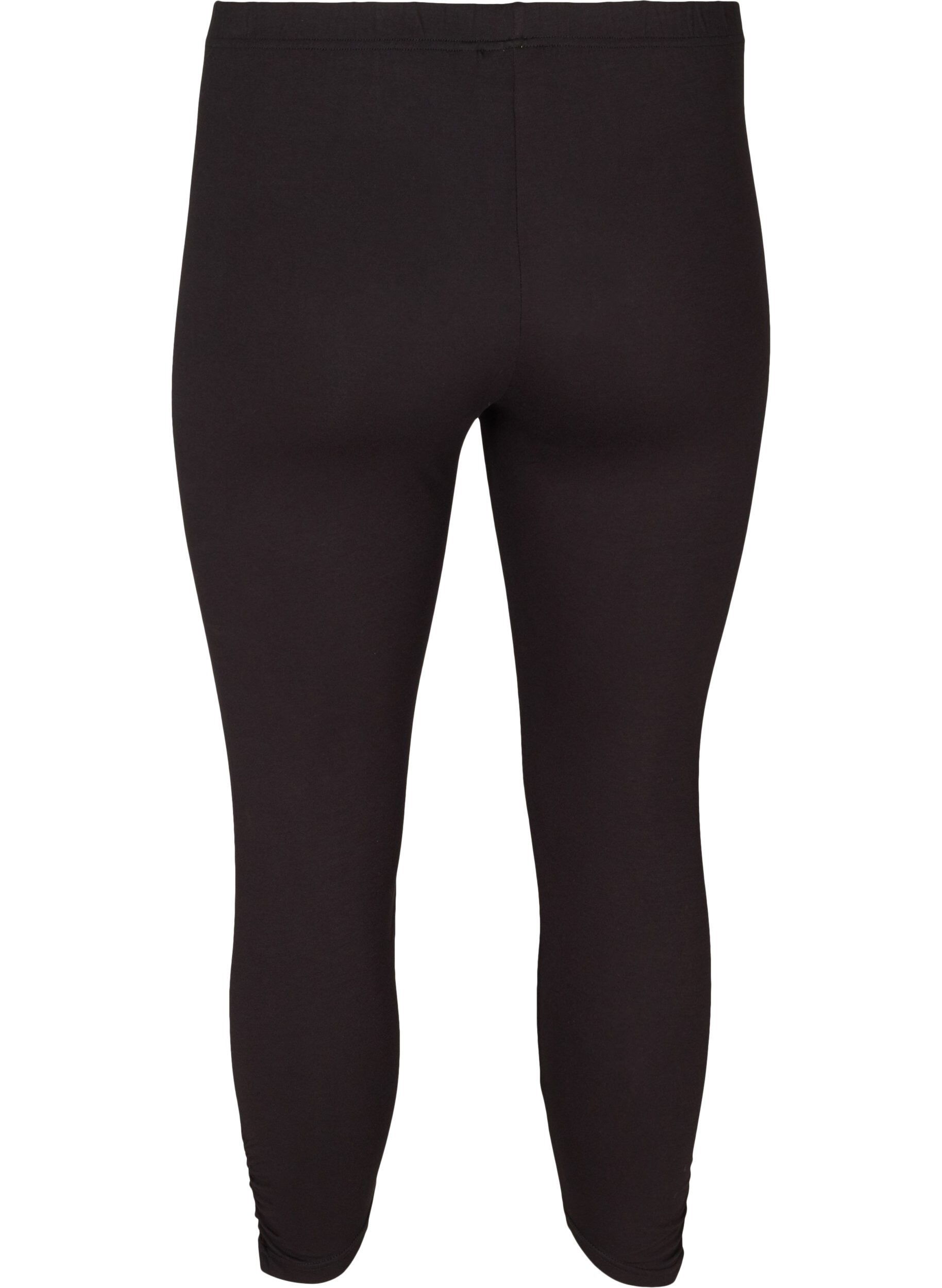 Zizzifashion Basic 3/4 leggings with ruched detail, Black, Packshot image number 1