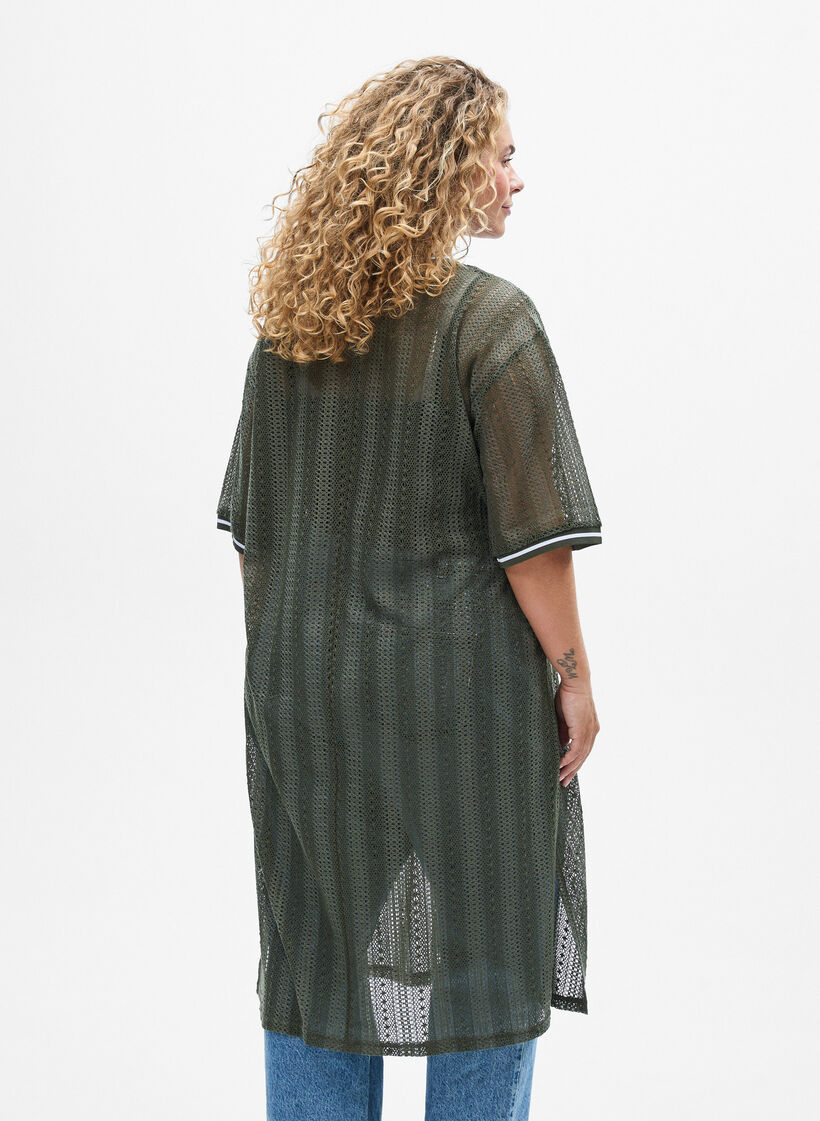 Midi dress with openwork pattern and short sleeves, Green, Model