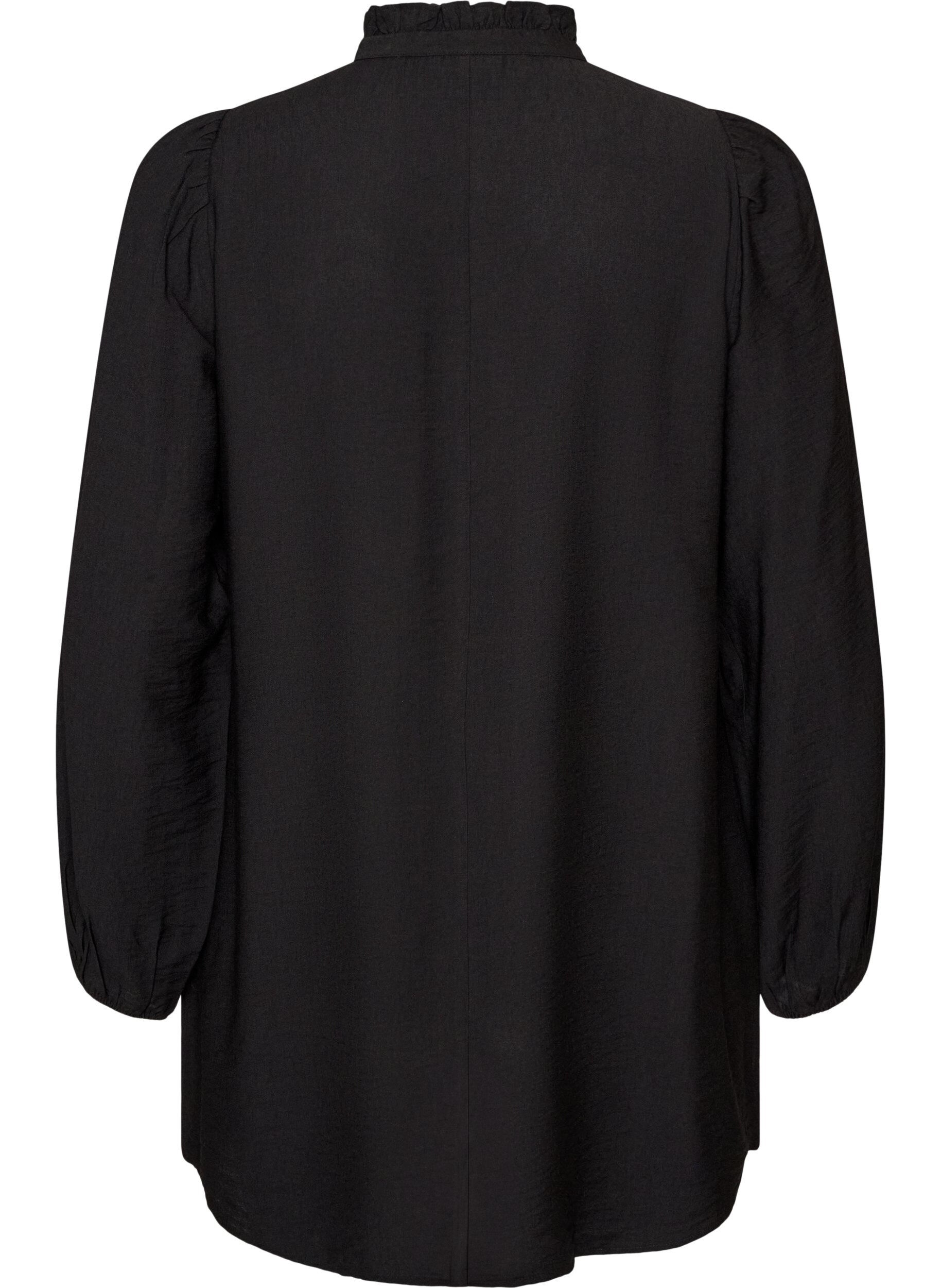 ZizzifashionViscose tunic with ruffles and buttons, Black, Packshot image number 1