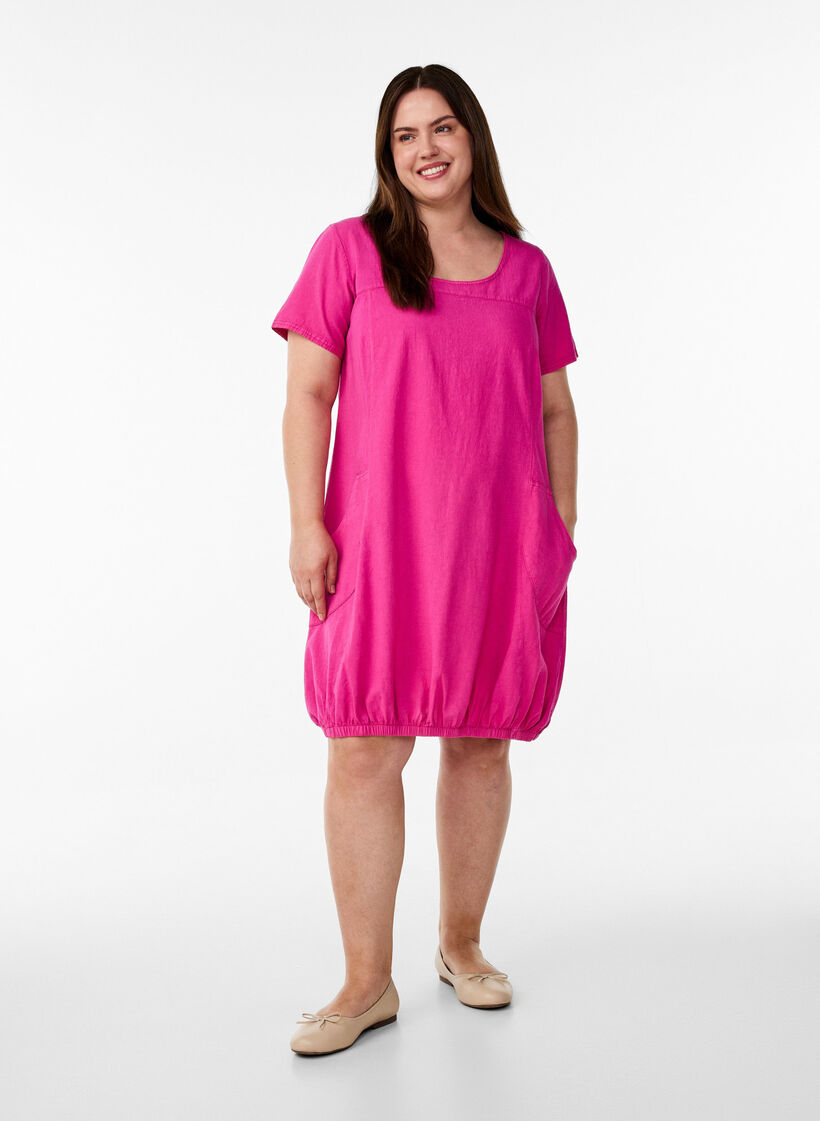 Short sleeve cotton dress, Rose, Model image number 1