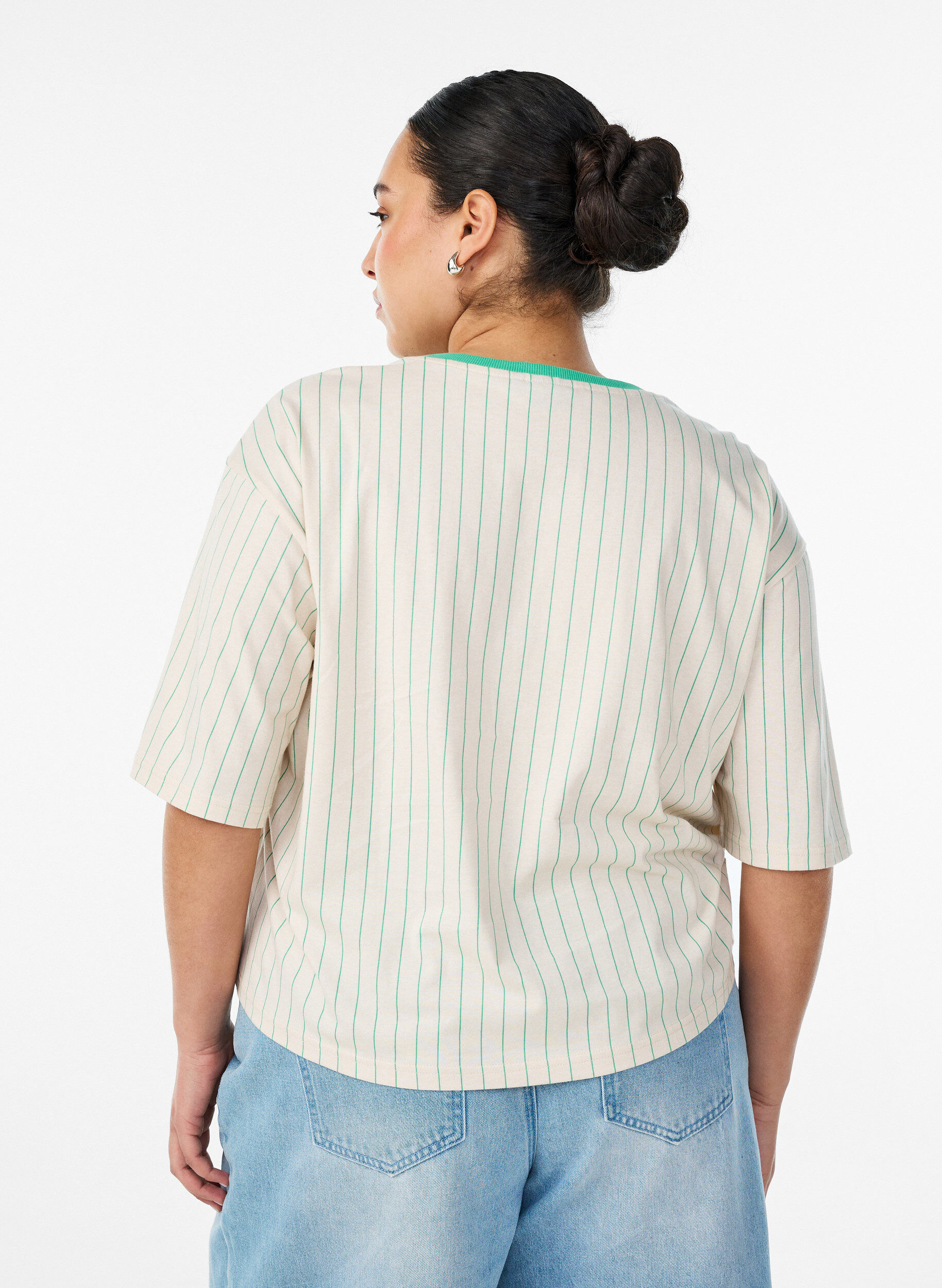 Zizzifashion Boxy T-shirt with stripes and statement print, Vanilla, Model image number 2