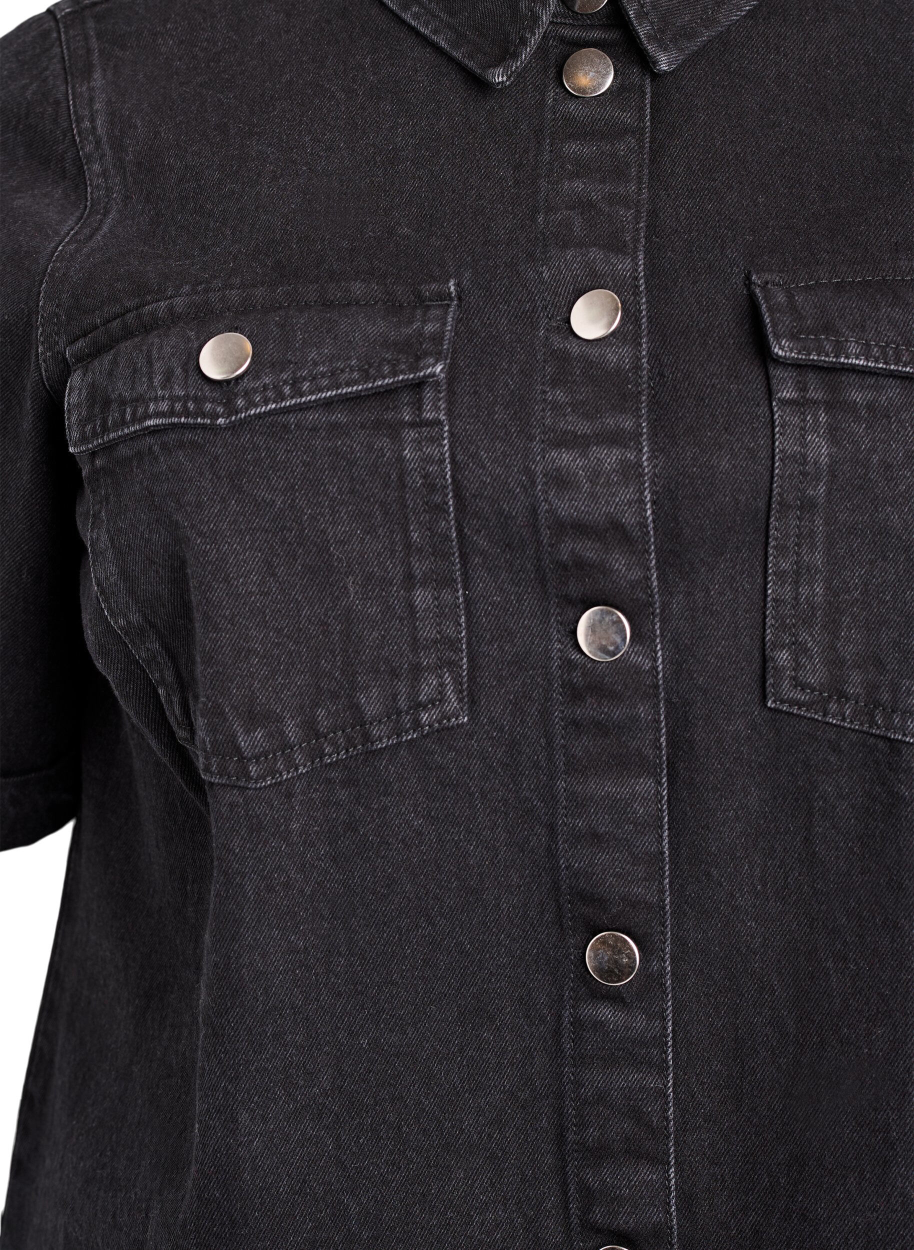 Zizzifashion Denim dress with short sleeves and buttons, Black, Packshot image number 2