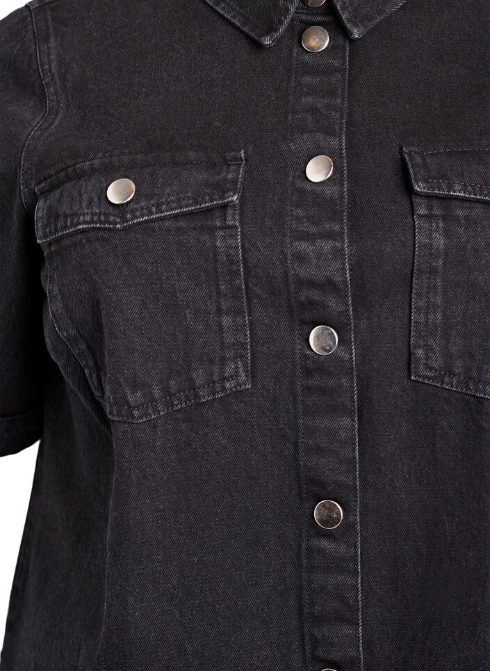 Denim dress with short sleeves and buttons, Black, Packshot image number 2