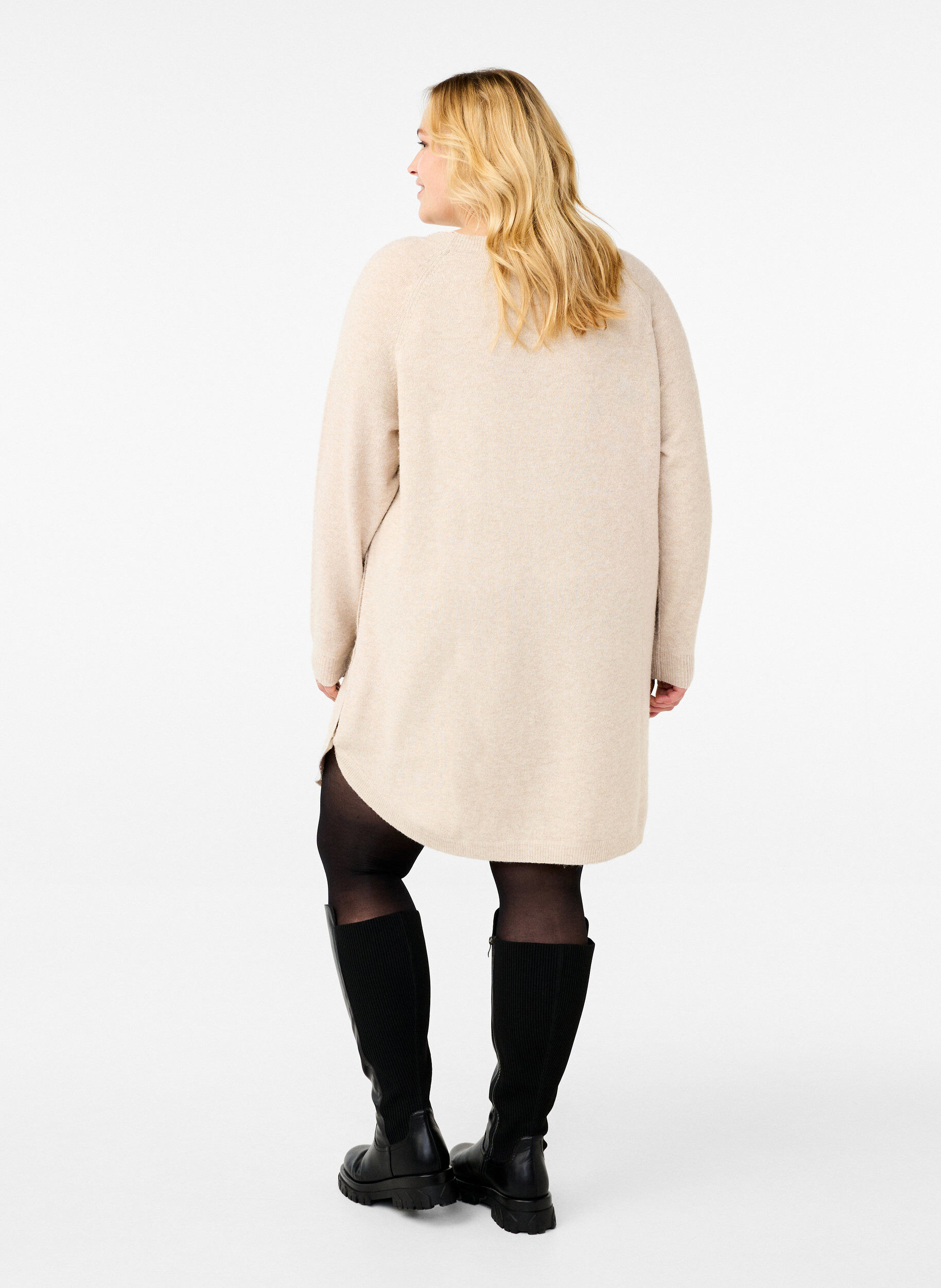 Zizzifashion Melange knit dress with buttons, Pumice Stone Mel., Model image number 1