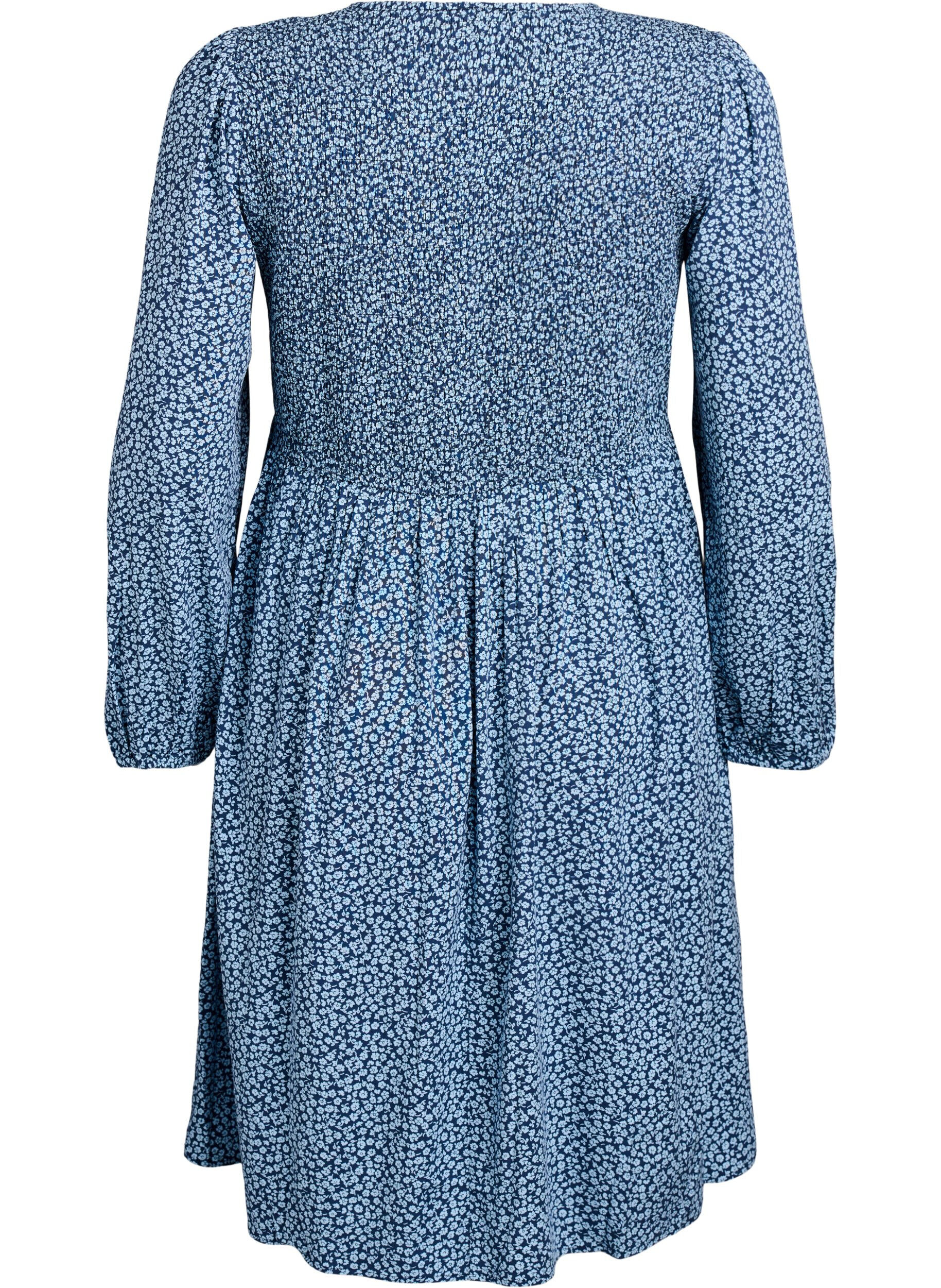 Zizzifashion Dress with a smocked top and ditsy floral pattern, Blue, Packshot image number 1
