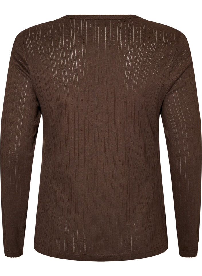 Organic cotton pyjama top with eyelet embroidery, Brown, Packshot image number 1