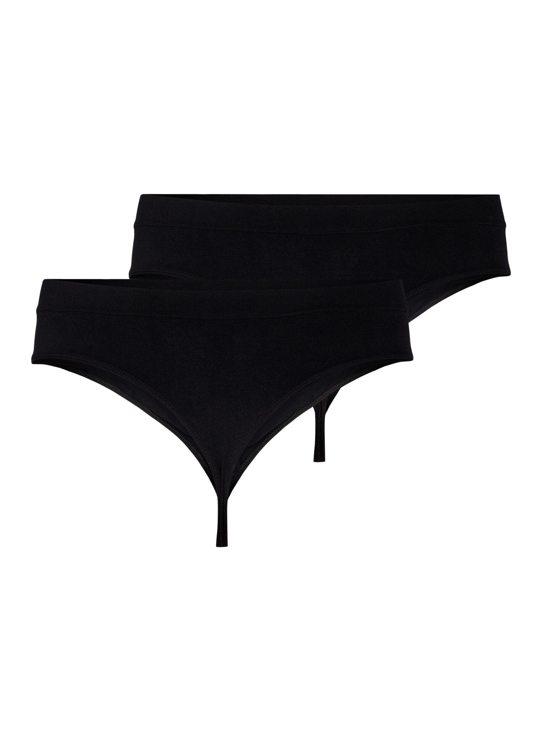 Zizzifashion 2-pack basic thong with regular waist, Black, Packshot image number 1