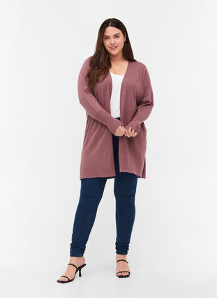 Knit cardigan with slits and rib, Rose Taupe Mel., Model image number 2