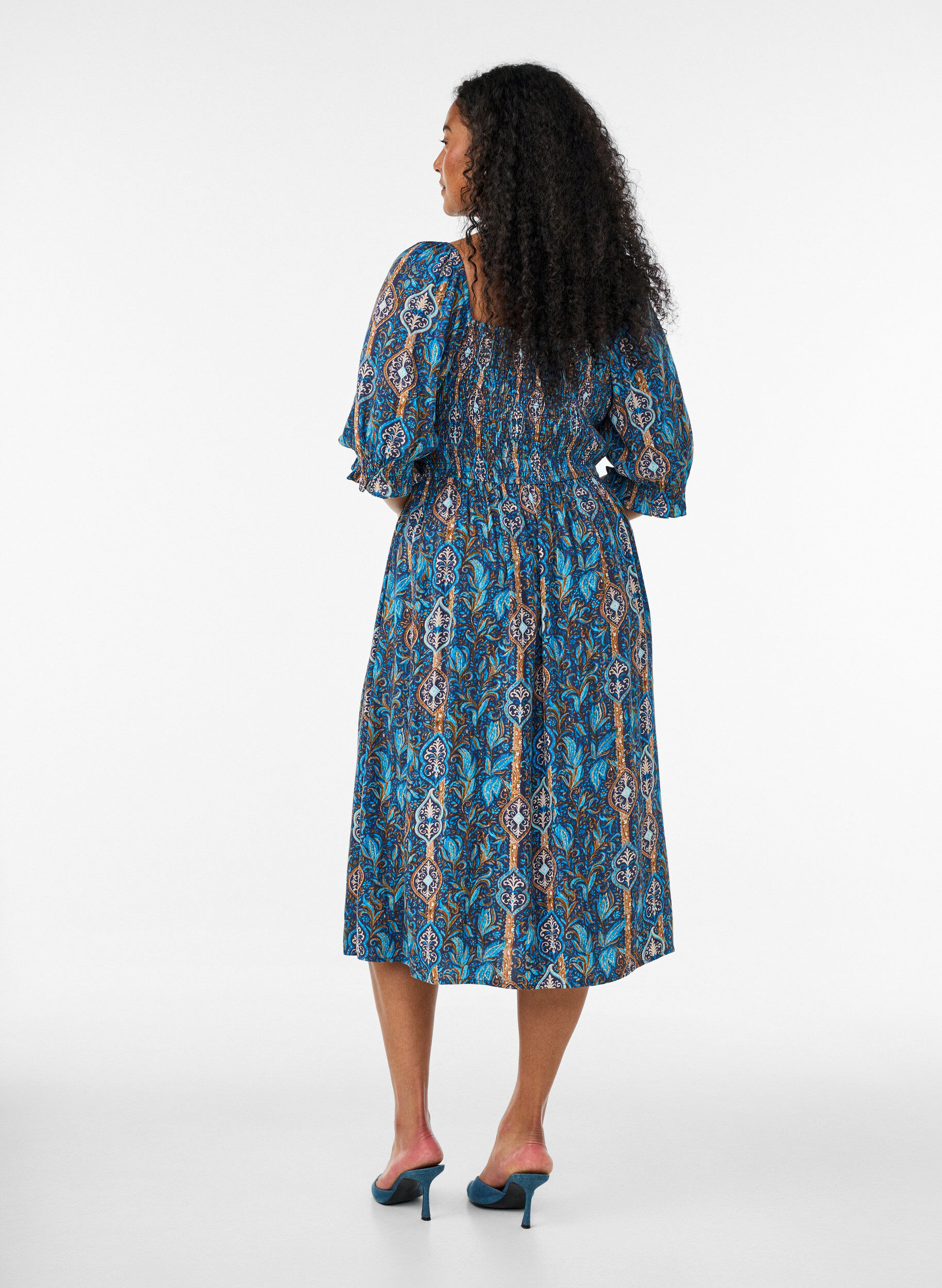 ZizzifashionSummer dress in viscose with paisley print, Blue, Model image number 1