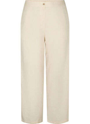 High-waisted trousers in cotton and linen, Whitecap Gray, Packshot image number 0